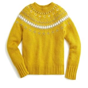 Jeweled embellished Fair Isle crewneck sweater